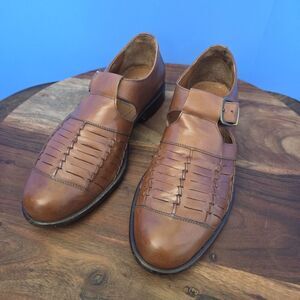 Bass Morris Woven Leather Fisherman Shoes Caramel Brown Made in Brazil Men's 9